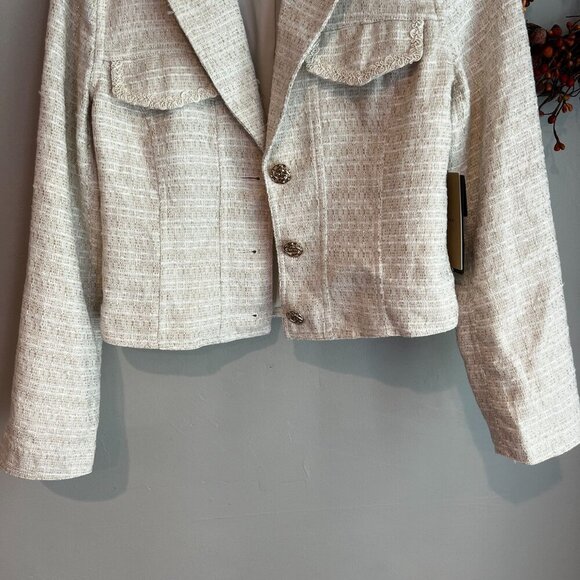 Halogen Nordstrom Womens Tweed Blazer Jacket Sz 2 Ivory Gold - Picture 5 of 10